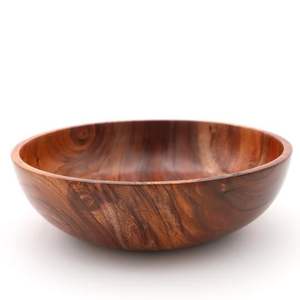 Juego de Tazones Redondos de Madera Natural Hechos a Mano, Tazones de Madera de Acacia con Utensilios, Tazón Grande de Madera para Servir Verduras y Ensaladas - Product Image 1