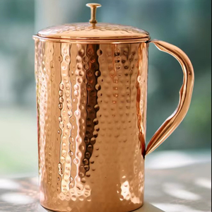 Copper jug set for relaxation inspired dining setup water serving metal set with <b>glasses</b> durable reusable kitchen dining drinkwa - Product Image 1