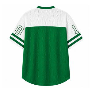 Camiseta personalizada de la hermandad Iota Phi Lambda con cuello en V, bloques de color verde y blanco, manga corta, estilo casual para mujer, de malla de poliéster. - Product Image 3