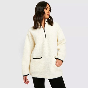 Sweat à capuche zippé personnalisé en polaire Teddy épais pour femme, style manteau de mode, coupe oversize, brodé de strass, effet délavé - Product Image 1