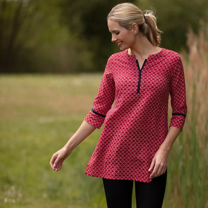 SALE <b>Long</b> KURTA <b>TOP</b> All Sizes Style 6 <b>Red</b> with White Scallop Design Printed <b>Long</b> Kurta Set For <b>Women</b> Gift For Her - Product Image 4