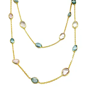 传统925纯银低最小起订量珠宝供应商海蓝宝石摩根宝石长链项链