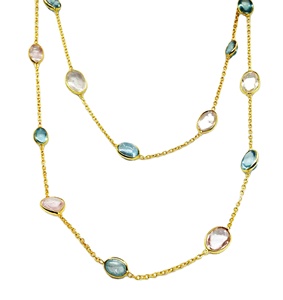 Traditional 925 <b>Sterling</b> <b>Silver</b> Low MOQ Jewelry Supplier Aquamarine Morganite Gemstone Long Chain <b>Necklace</b> - Product Image 1
