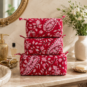 Jaipur Hand Block <b>Toiletry</b> Bag Set of 3 Sizes Multi Function Travel Organizer Small Medium Large Cosmetic Bags for Men Women - Product Image 5
