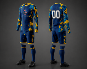 Conjunto de Uniforme de Portero de Fútbol Personalizado, Camiseta de Fútbol de Manga Larga Azul Marino y Amarillo, Pantalones Cortos - Product Image 4
