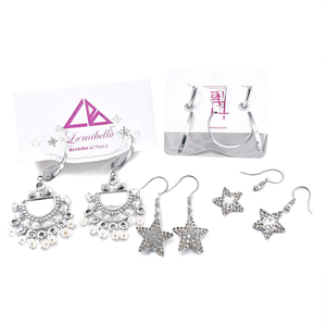 Designer German Silver Drop and Hoop Earrings Set with Pearl Zircon Diamond and Star Heart Motifs - Product Image 2