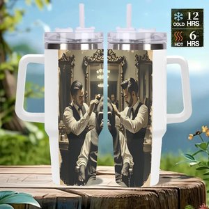Custom Stainless Steel Tumbler 40oz With Monkey Barber Art Design For <b>Coffee</b> Or Tea - Product Image 2