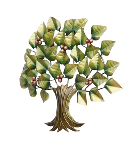 งานศิลปะติดผนังรูปต้นไม้โลหะทำมือ ใบไม้สีเขียวและผลเบอร์รี่ ของตกแต่งแขวนผนังสำหรับห้องนั่งเล่น ห้องนอน สำนักงาน - Product Image 5