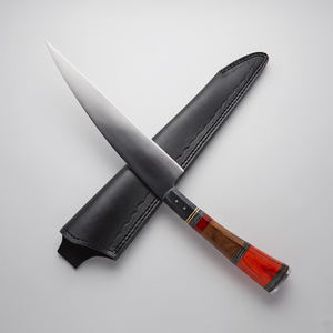 Couteau de chef artisanal personnalisé avec manche en bois rouge, couteau de cuisine fait main avec étui en cuir - Product Image 5