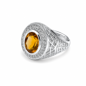Anillo de Topacio Azul Londres y Circonitas Cúbicas en Plata de Ley 925 con Baño de Rodio, Engaste Pavé y de Garras, Estilo de Lujo - Product Image 4