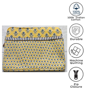 Housse d'ordinateur portable en coton imprimé à la main par des artisans indiens, luxueuse, matelassée, multi-poches, avec fermeture éclair, durable, pour une protection quotidienne de l'ordinateur portable - Product Image 4