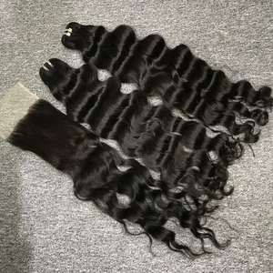 Extensiones de cabello humano crudo vietnamita para trama Frontal de encaje en Color negro ondulado trama de máquina doble 100% cabello Natural - Product Image 4