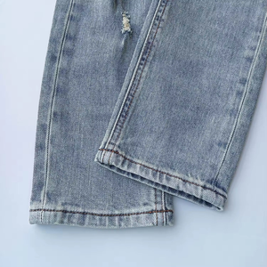 <b>Men</b> Vintage Distressed Denim <b>Jeans</b> Light Wash Mid Rise Casual Woven Straight Leg Raw <b>Indigo</b> Blue Regular Fit Streetwear - Product Image 5