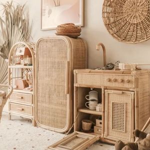 Meilleures ventes : Réfrigérateur de jeu en rotin pour enfants, armoire de rangement, jouet de cuisine d'imitation pour enfants, vente en gros directe usine - Product Image 2