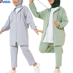 Conjunto de Sudadera Larga con Capucha para Mujer Musulmana, Tallas Grandes, Color Sólido, Otoño-Invierno, Deportivo y Modesto, con Cordón y Cremallera, Personalizado y de Gran Venta - Product Image 6