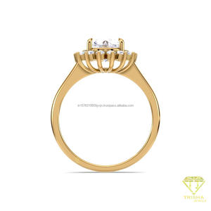 Anillo de Compromiso con Halo de Diamantes Moissanite de Corte Redondo en Oro Amarillo de 14K, Anillo de Promesa de Boda con Diseño Floral para Mujer - Product Image 3