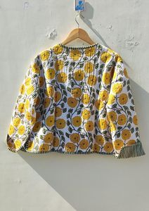 Hand Block Print Cotton Quilted <b>Jacket</b>: Bohemian Floral Coat - Product Image 6