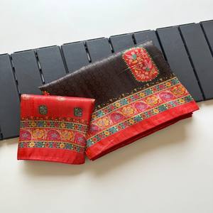 VASTRA COTTAGE Sari de seda suave para mujer con tejido jacquard y estampado digital de pashmina, sari de fiesta étnico de alta calidad - Product Image 1