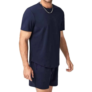 Conjunto de chándal de verano de 2 piezas para hombre, personalizado, vintage, de punto, ecológico, de talla grande, con camisetas - Product Image 3
