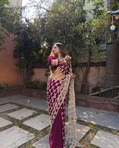 KV Traditional Embellished Bollywood Silk Blend Party <b>Saree</b> (<b>Purple</b>)-Reversible & Wrinkle Free - Product Image 2