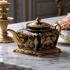 Théière éthérée blanche et dorée avec délicates broderies argentées, disponible à prix de gros. - Product Image 3