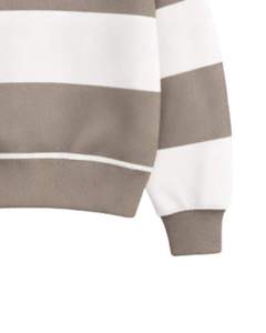 Khaki White Striped Quarter Zip Sweatshirt <b>Men</b> Turn-down Collar <b>Pullover</b> Fleece Casual Winter Sweater Custom OEM Manufacturer - Product Image 2
