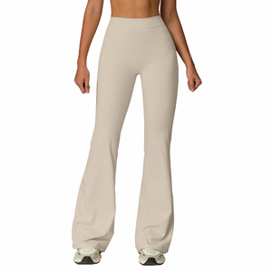High-<b>Waisted</b> Flared <b>Trousers</b> Women's Loose Fit Solid Color Knitted Pants Breathable Stretchy Casual Spring Wear Full Length Pant - Product Image 5
