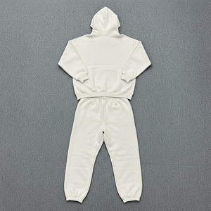 Prix Abordable – Survêtement Unisexe Blanc Uni à Capuche 100% Coton, Longueur Intégrale, Décontracté pour l'Automne avec Poches Latérales et Taille Élastique - Product Image 4