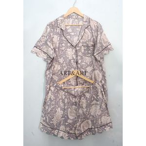 ชุดนอนผ้าฝ้ายคังกูร่าทำมือสไตล์อินเดีย ลายพิมพ์บล็อกด้วยมือแบบวินเทจ สวยงาม ทันสมัย เหมาะสำหรับผู้หญิงใส่ในช่วงฤดูใบไม้ร่วง - Product Image 1