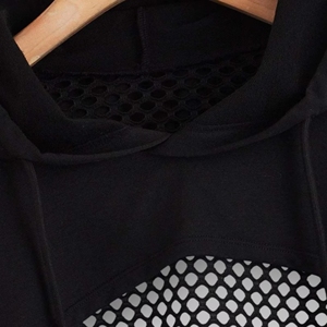 Sudadera con Capucha Negra para Mujer, con Espalda de Malla, Manga Larga, Color Sólido, Tejida, Transpirable, Informal de Invierno, Ecológica, de Poliéster - Product Image 2