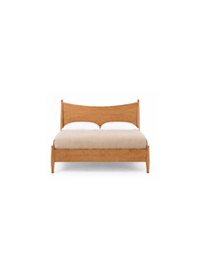 Midcentury <b>Bed</b> Customize Size with Woven Headboard and <b>Wooden</b> <b>Slats</b> Elegant Bedroom Furniture Antique Theme - Product Image 1
