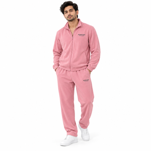 Unisex <b>Pink</b> 100% Cotton Eco-Friendly Breathable Lightweight Fleece <b>Tracksuit</b> Full Zip Sweatshirt Sweatpants <b>Set</b> Casual Summer - Product Image 1