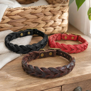 Premium adjustable <b>braided</b> dog collar crafted from genuine leather for training walking and outdoor adventures in wholesale rate - Product Image 4