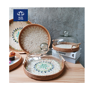 Plateau en rotin écologique perlé, incrustation de coquillages purs, idéal pour le service du thé et des réceptions, prix direct usine - Meilleures ventes - Product Image 1