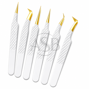 Pince à épiler professionnelle japonaise en acier inoxydable pour extensions de cils, marque privée, pointe en or blanc - Product Image 5