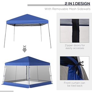 12FT X 12FT Blue Pop up <b>Canopy</b> <b>Tent</b> with Carry Bag Adjustable Height Mesh Sidewalls for Garden Parties - Product Image 4