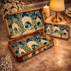 Mango Wood Flexible Single Tier Lacquered Serving & <b>Storage</b> <b>Tray</b> for Kitchen Dining Snack Tea Dessert Platter - Product Image 2