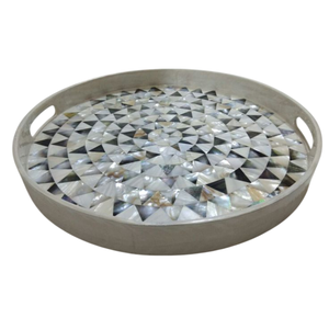Plateau de service artisanal de luxe en nacre incrustée, mosaïque de coquillages décorative, plateau ottoman moderne, vaisselle contemporaine, décoration intérieure - Product Image 2