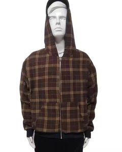 Veste d'hiver à double fermeture éclair, tie-dye, à carreaux, coupe ample, épaules tombantes, en polaire, réversible, avec capuche zippée, pour homme, 100% coton, fabrication sur mesure - Product Image 3