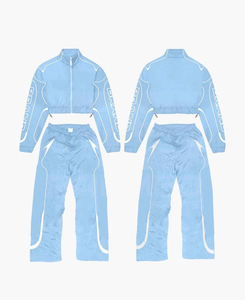 Survêtement femme 2 pièces, pantalon et veste ample, 100% nylon, intérieur en mesh, lignes réfléchissantes, style baggy, coupe-vent - Product Image 6