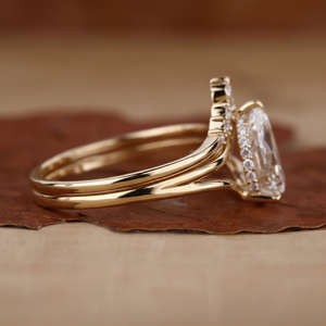 Anillo de compromiso de oro con diamante talla pera, conjunto de anillos nupciales curvos, engaste de púas, chapado en rodio, lujo unisex IGI - Product Image 3