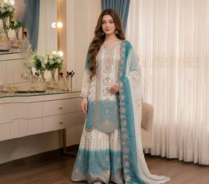 Comfortable Stitched Designer Indian Sequin Embroidered Heavy Viscose Silk Sharara Gharara Kurti Set Diwali Wedding Traditional - Product Image 1