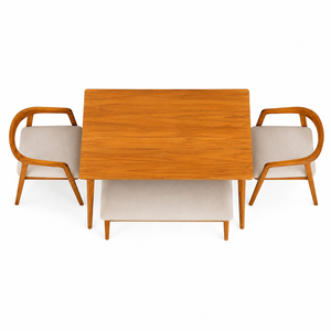 Ensemble de salle à manger moderne scandinave en teck massif de qualité supérieure, 3 pièces, table, 2 chaises, 1 banc, meubles de salle à manger pour la maison - Product Image 2