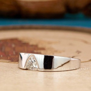 Trillion Cut Diamond <b>Ring</b> Half Bezel Setting Elegant Solitaire <b>Ring</b> Modern Design <b>For</b> Women And <b>Men</b> Special Occasions - Product Image 3