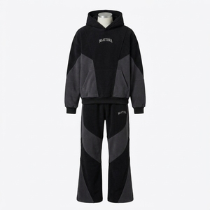 Mens Black <b>Charcoal</b> Color Block Hoodie Tracksuit Set Oversized Pullover Sweatshirt Wide Leg <b>Jogger</b> Pants Streetwear - Product Image 3