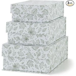 Set di 3 Scatole Decorative in Cartone Verde Chiaro con Motivo Floreale, Chiusura Magnetica, Scatole Impilabili per Ricordi e Oggetti Preziosi - Product Image 1