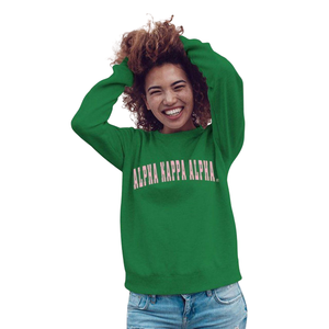 Sudadera AKA Letterman con Cuello Redondo, Bordado Verde y Rosa de Pakistán, Sudadera Personalizada para Hermandades Griegas - Product Image 1