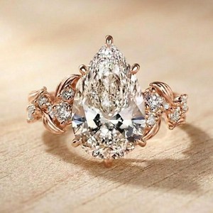 Bague de mariage en or massif 10K 14K 18K avec diamant de laboratoire certifié IGI, couleur DEF, clarté VS VVS, taille poire et ronde, motif feuille - Product Image 3