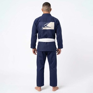 Kimono Azul de Jiu Jitsu Brasileño, Uniforme 100% Algodón para Adultos Unisex, con Cinturón Blanco y Logotipo en la Manga Izquierda - Product Image 3