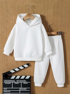 Conjunto de Sudadera con Capucha Blanca para Niños Unisex, Informal, de Manga Larga, Color Sólido y Chándal de Alta Calidad 100% Algodón - Product Image 6